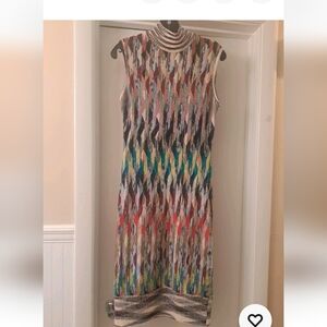 Missoni Striped Knit  Multi  Color Dress w/ Mock Turtle Neck & Chevron  Design S